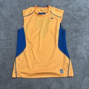 Nike Pro Combat Fitted Dri Fit Sleeveless Tank Top Men's Medium Orange Blue